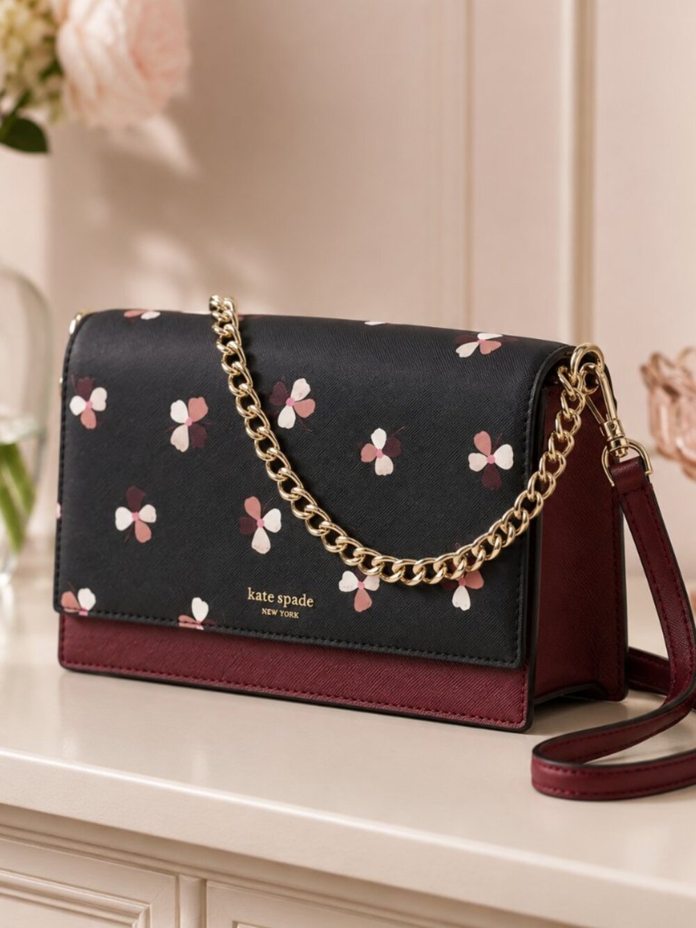 Kate Spade Floral Saffiano Crossbody Bag Chain Flap NWT